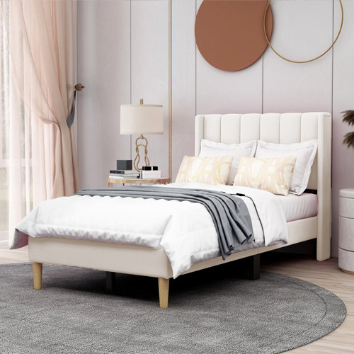 Eriksay Low Profile Upholstered Platform Bed with Wingback Headboard